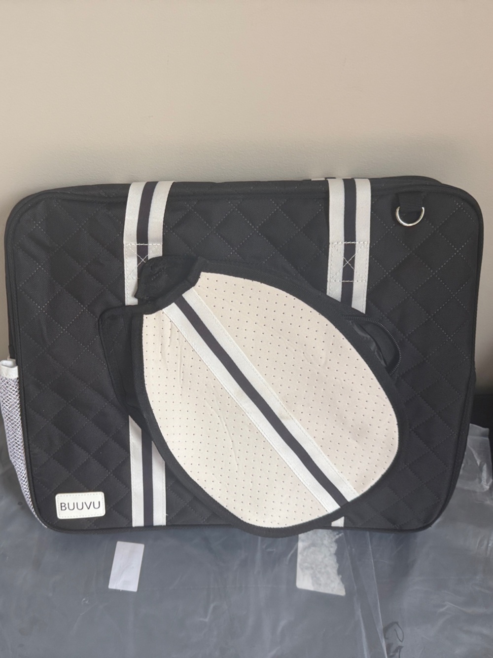 Black and White Quilted pickleball Shoulder Bag with Contrast Panel